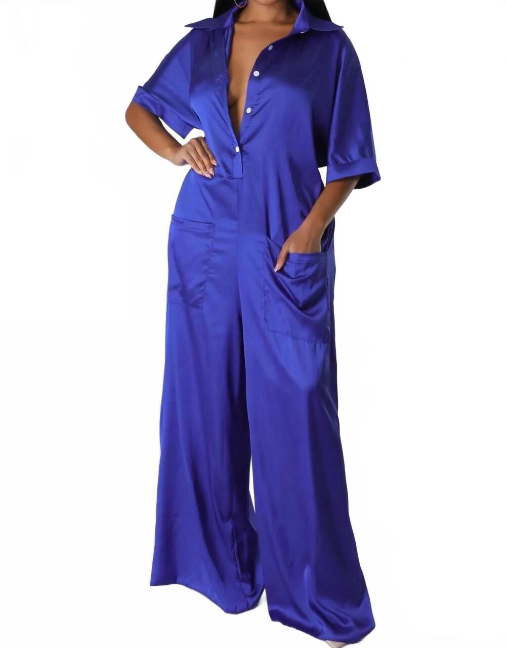 NEW FANCY DREAM USA wonderlust satin jumpsuit in blue